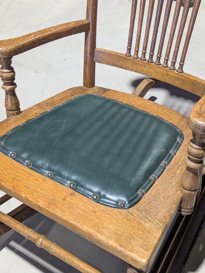 Antique Wooden Rocking Chair with Padded Leather Seat