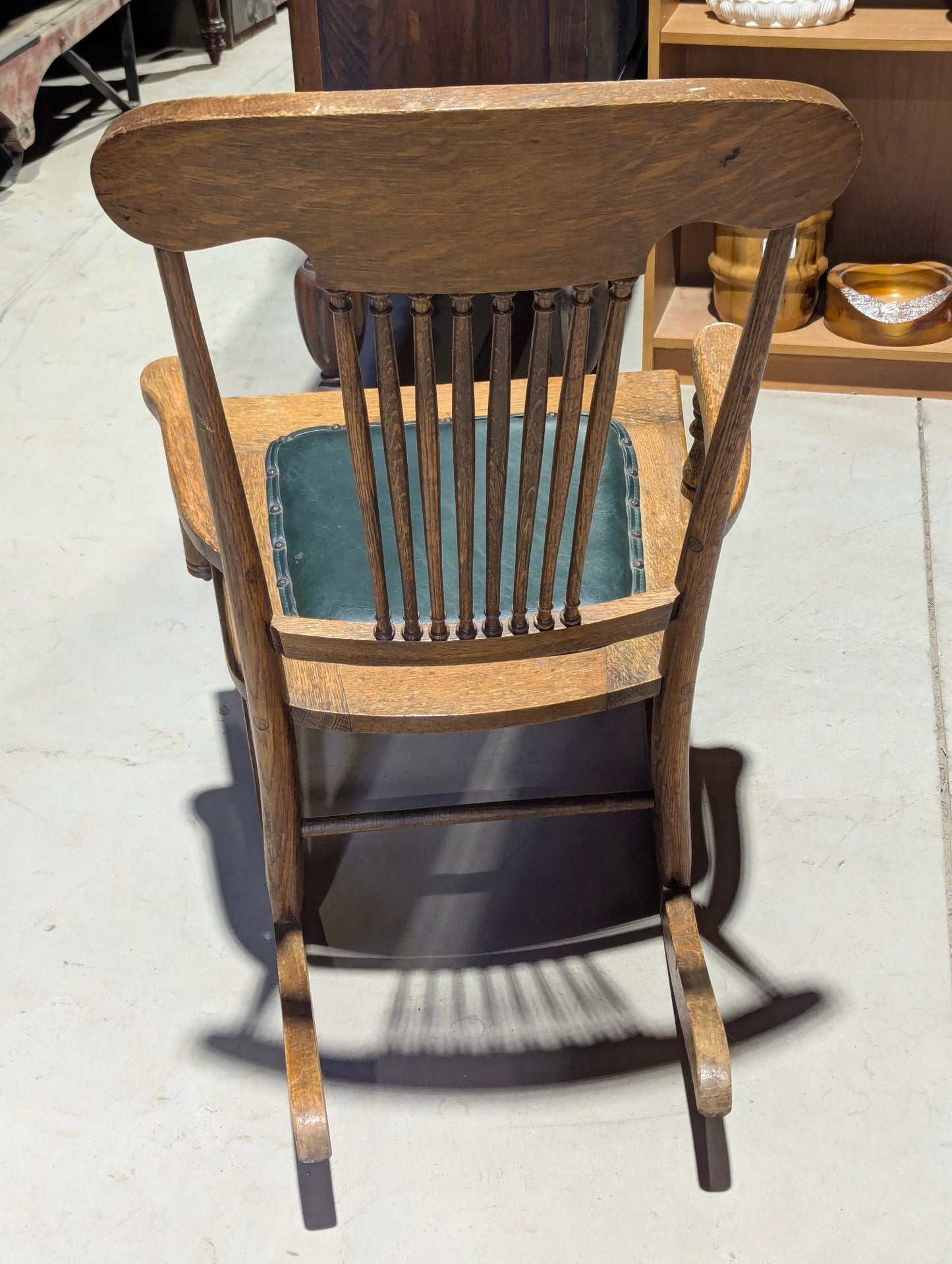 Antique Wooden Rocking Chair with Padded Leather Seat