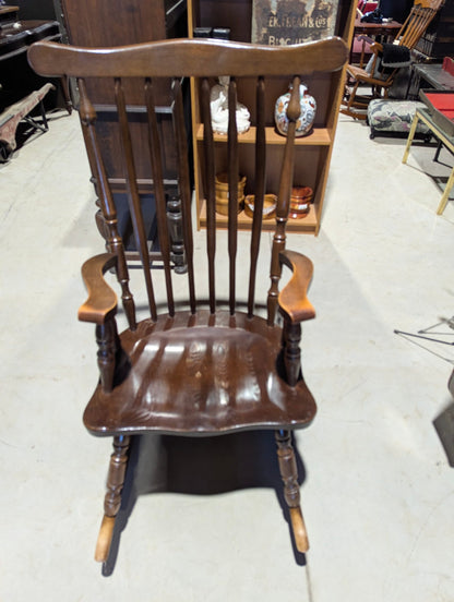 Vintage Large Tall Back Wooden Colonial Style Rocking Chair