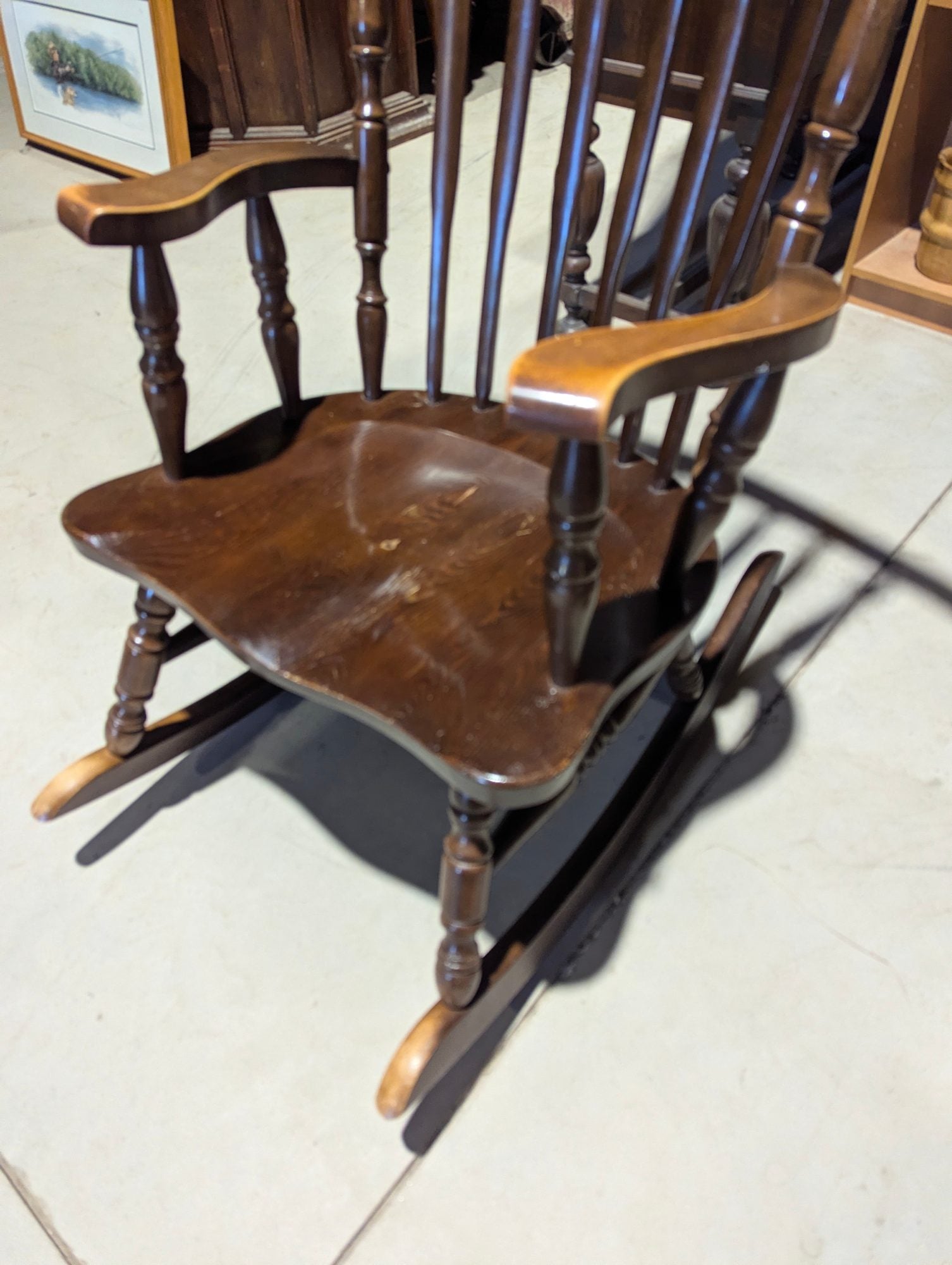 Vintage Large Tall Back Wooden Colonial Style Rocking Chair