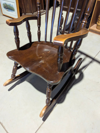 Vintage Large Tall Back Wooden Colonial Style Rocking Chair