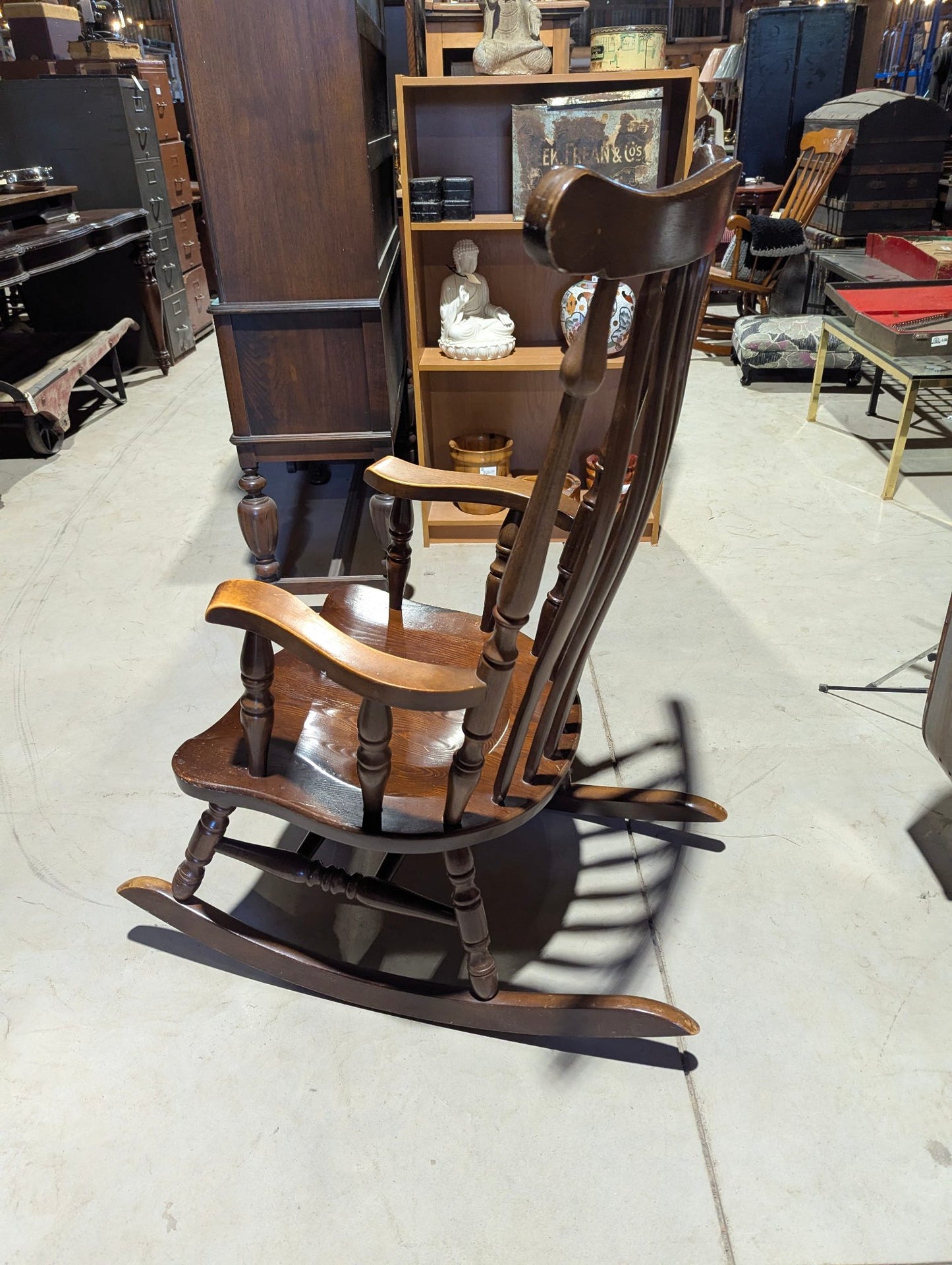 Vintage Large Tall Back Wooden Colonial Style Rocking Chair