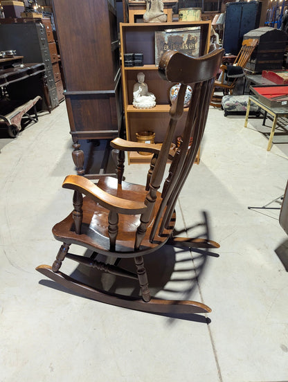 Vintage Large Tall Back Wooden Colonial Style Rocking Chair