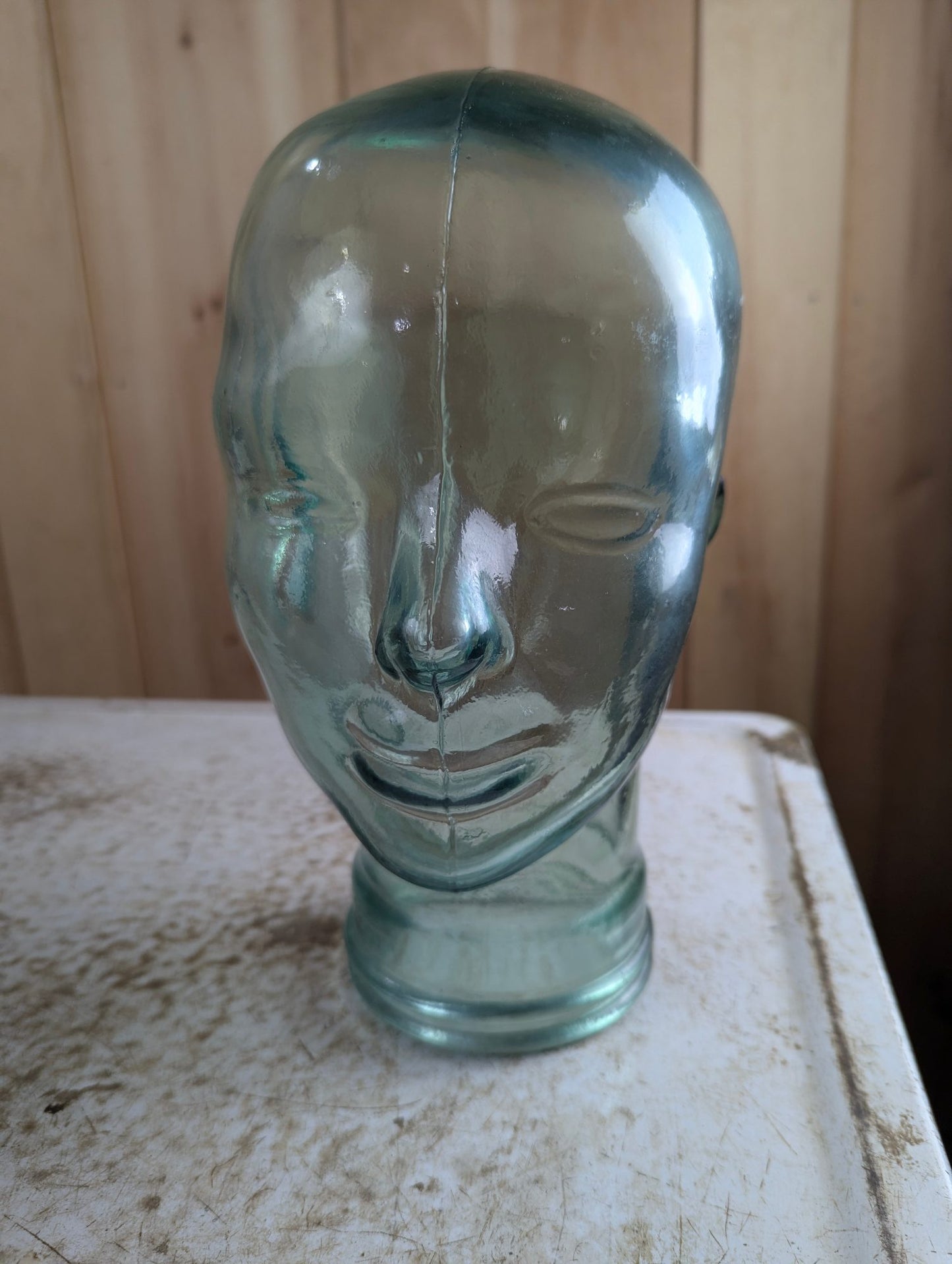 Vintage Green Glass Mannequin Head Display