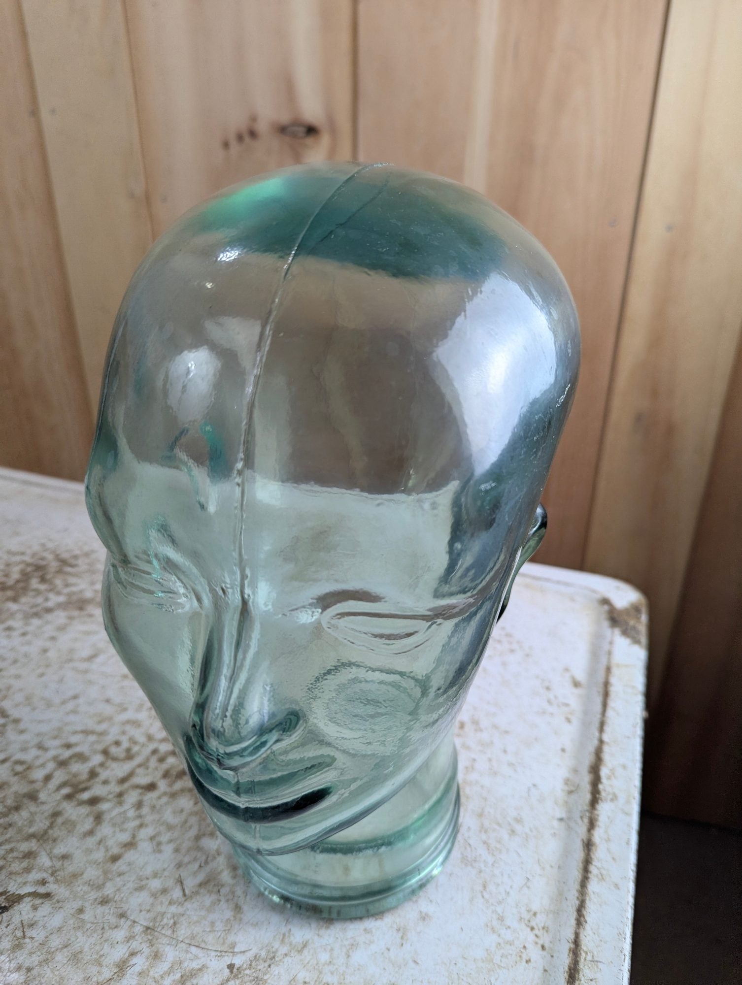 Vintage Green Glass Mannequin Head Display