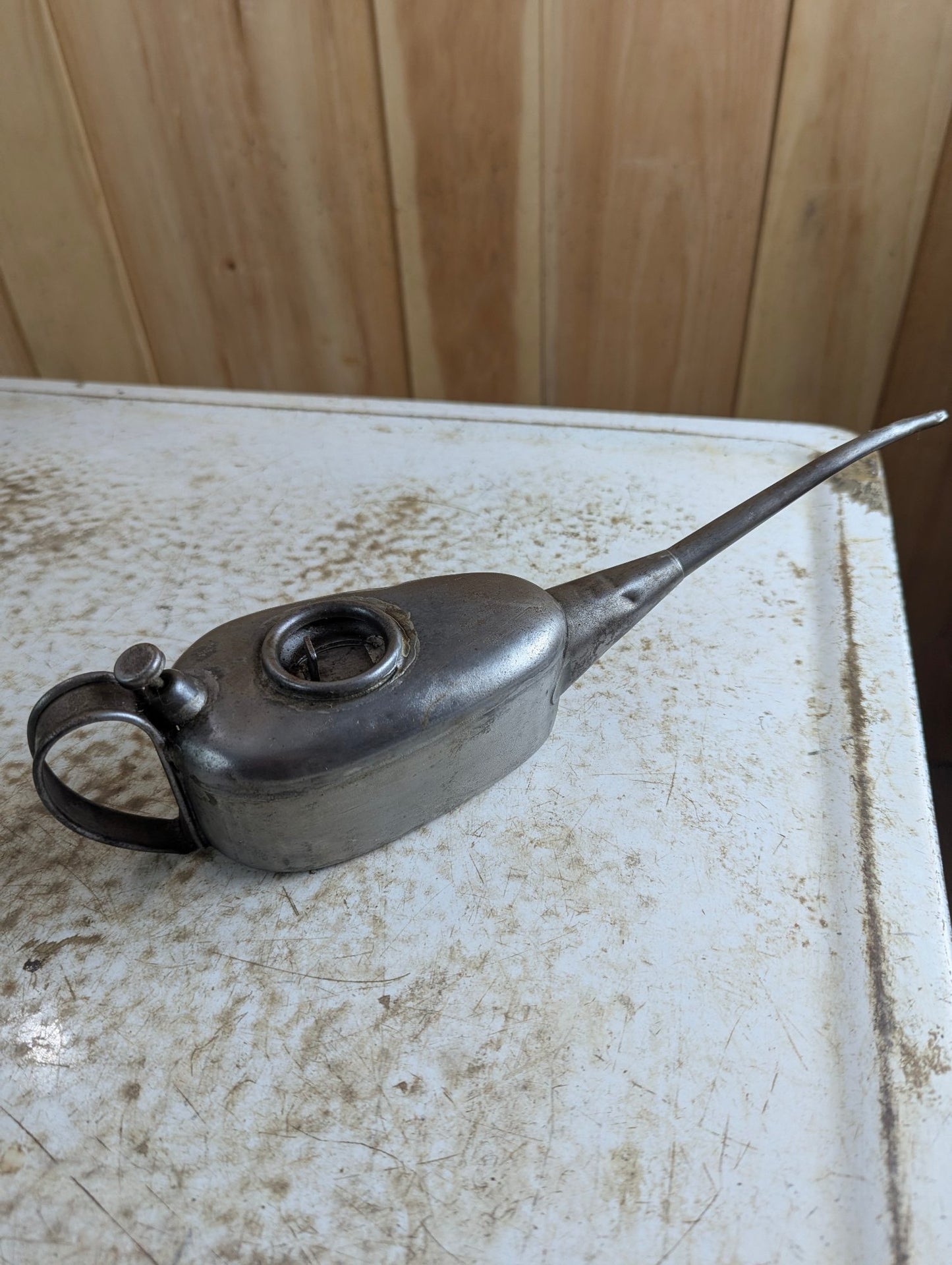 Vintage 1/2 Pint Metal Boat-shaped Pump Oil Can