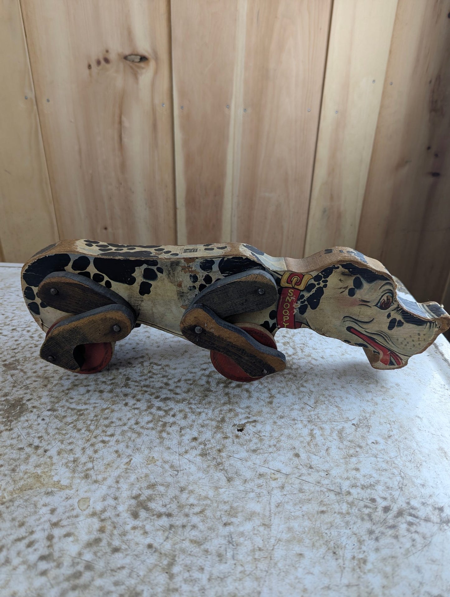 1930s Fisher-Price #180 Snoopy Sniffer Wood Pull Toy - Missing Ears and Tail