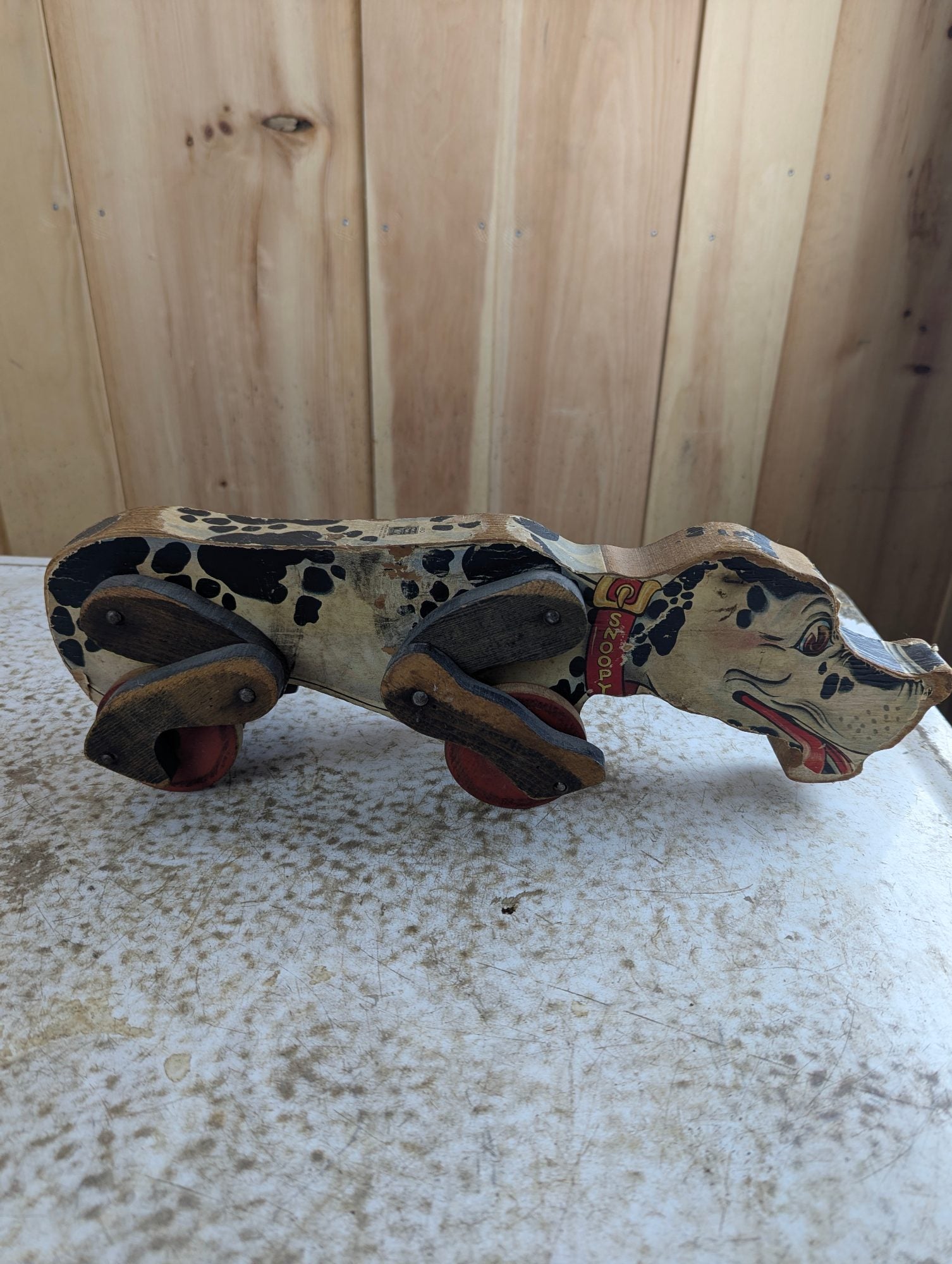 1930s Fisher-Price #180 Snoopy Sniffer Wood Pull Toy - Missing Ears and Tail