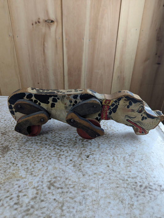 1930s Fisher-Price #180 Snoopy Sniffer Wood Pull Toy - Missing Ears and Tail