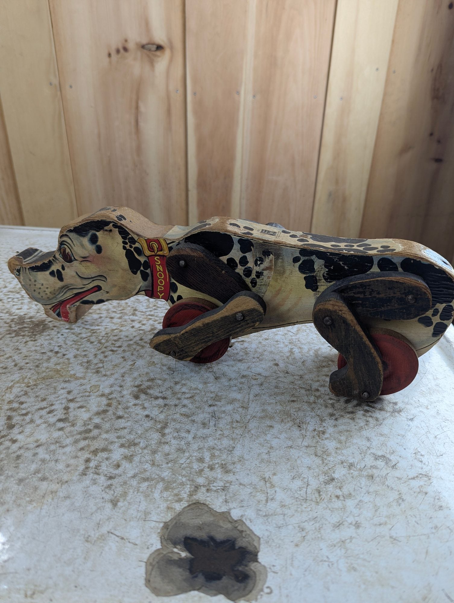 1930s Fisher-Price #180 Snoopy Sniffer Wood Pull Toy - Missing Ears and Tail