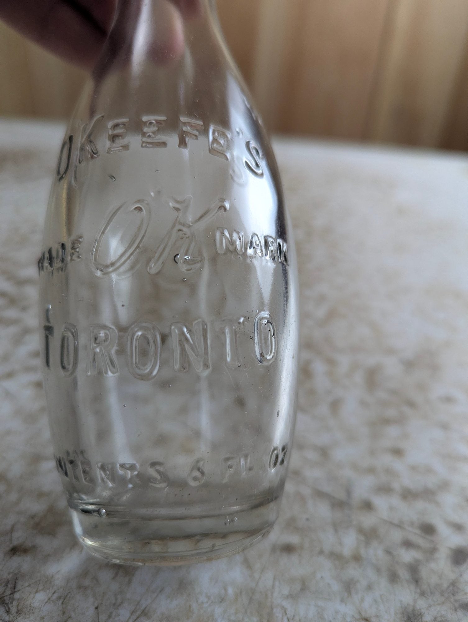 1940s O'Keefe's Clear Glass 6oz Soda Bottle