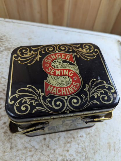 Vintage Black Metal Singer Sewing Machine Storage Tin
