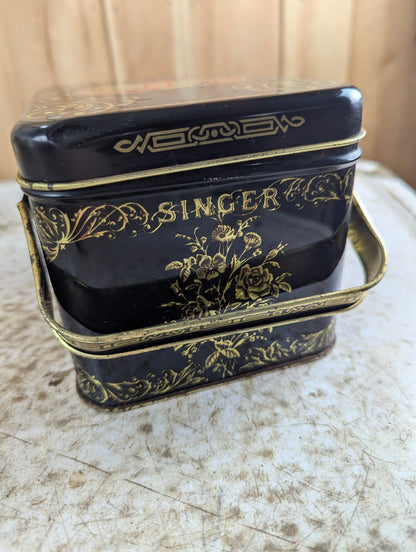 Vintage Black Metal Singer Sewing Machine Storage Tin