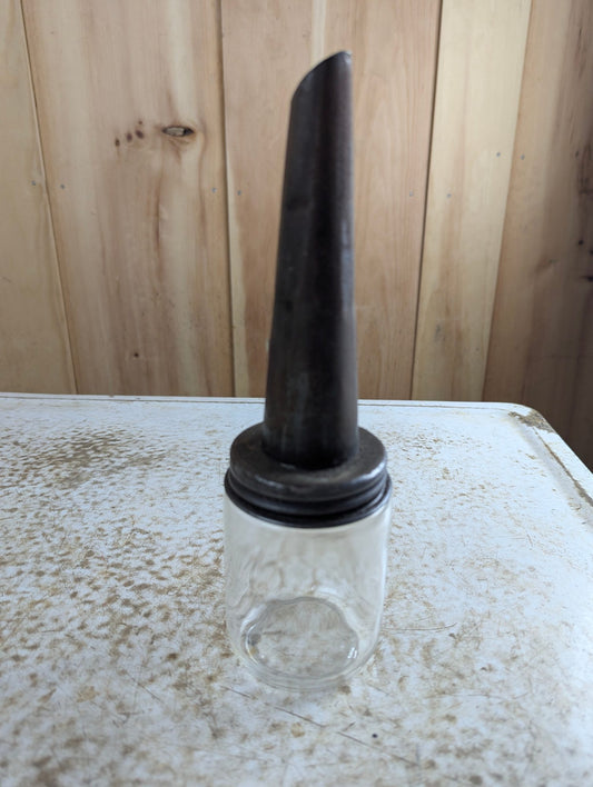 Vintage Glass Motor Oil Bottle with Metal Spout - No Branding