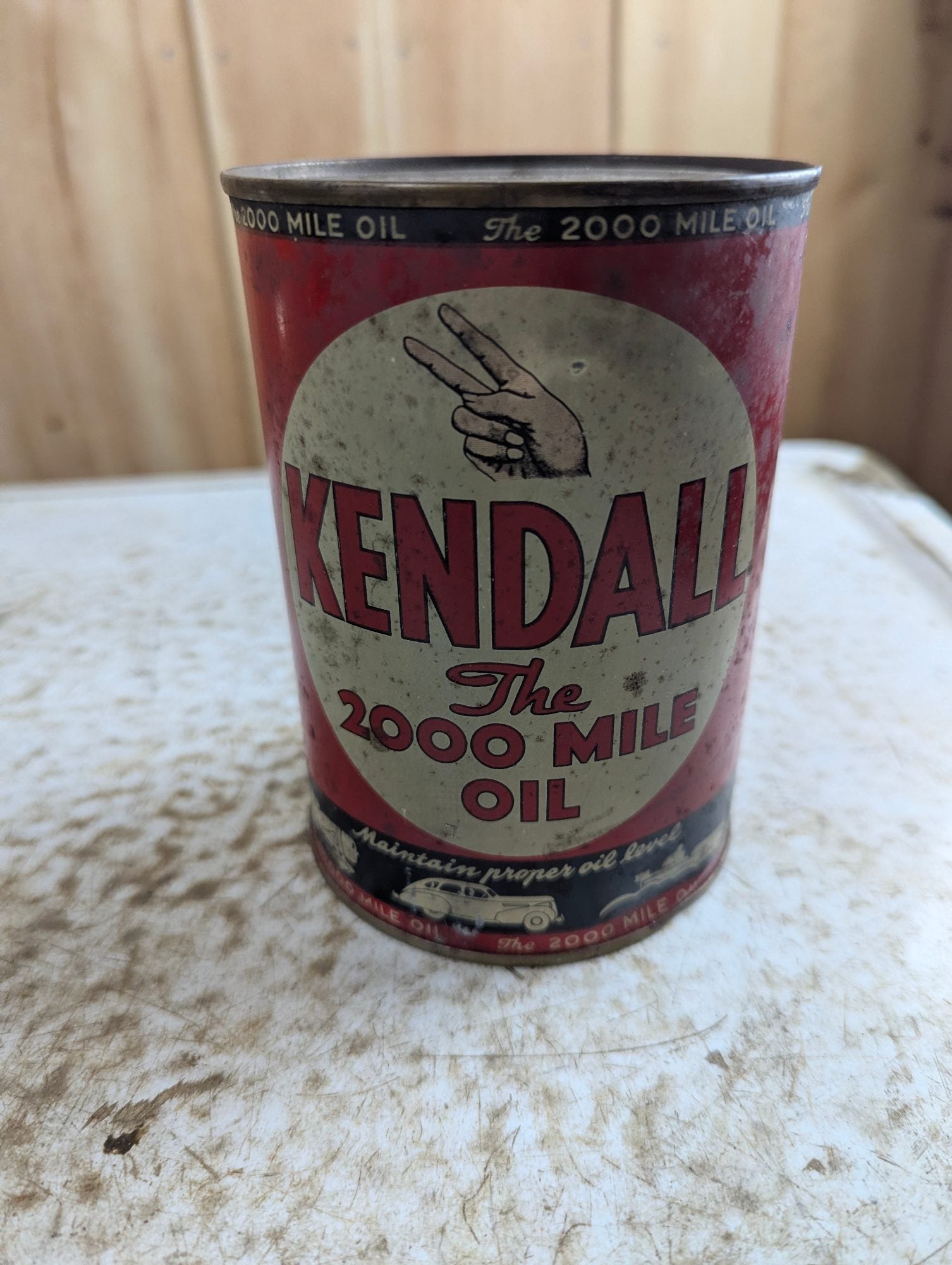 Unopened 1940s Kendall 'The 2000 Mile Oil' 1 US Quart SAE 10 Oil Can