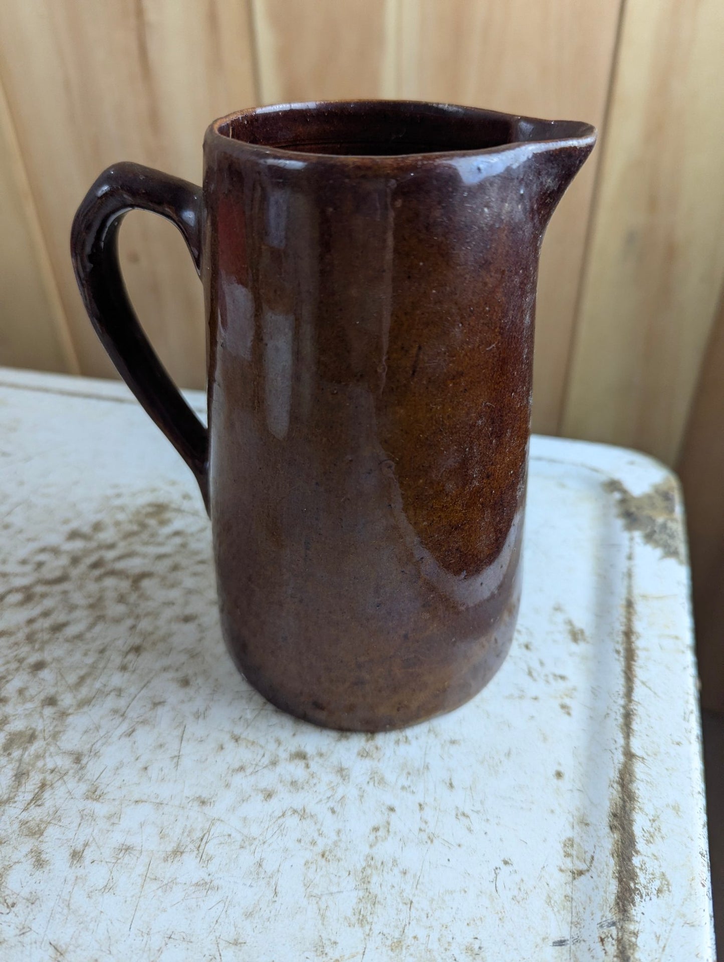 Vintage Handmade Brown Glazed Ceramic Jug Pitcher