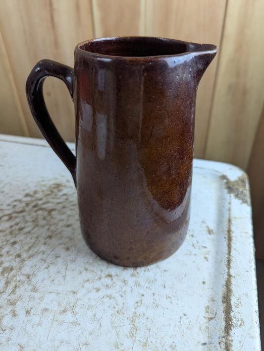 Vintage Handmade Brown Glazed Ceramic Jug Pitcher