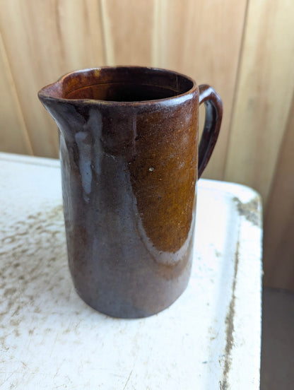 Vintage Handmade Brown Glazed Ceramic Jug Pitcher
