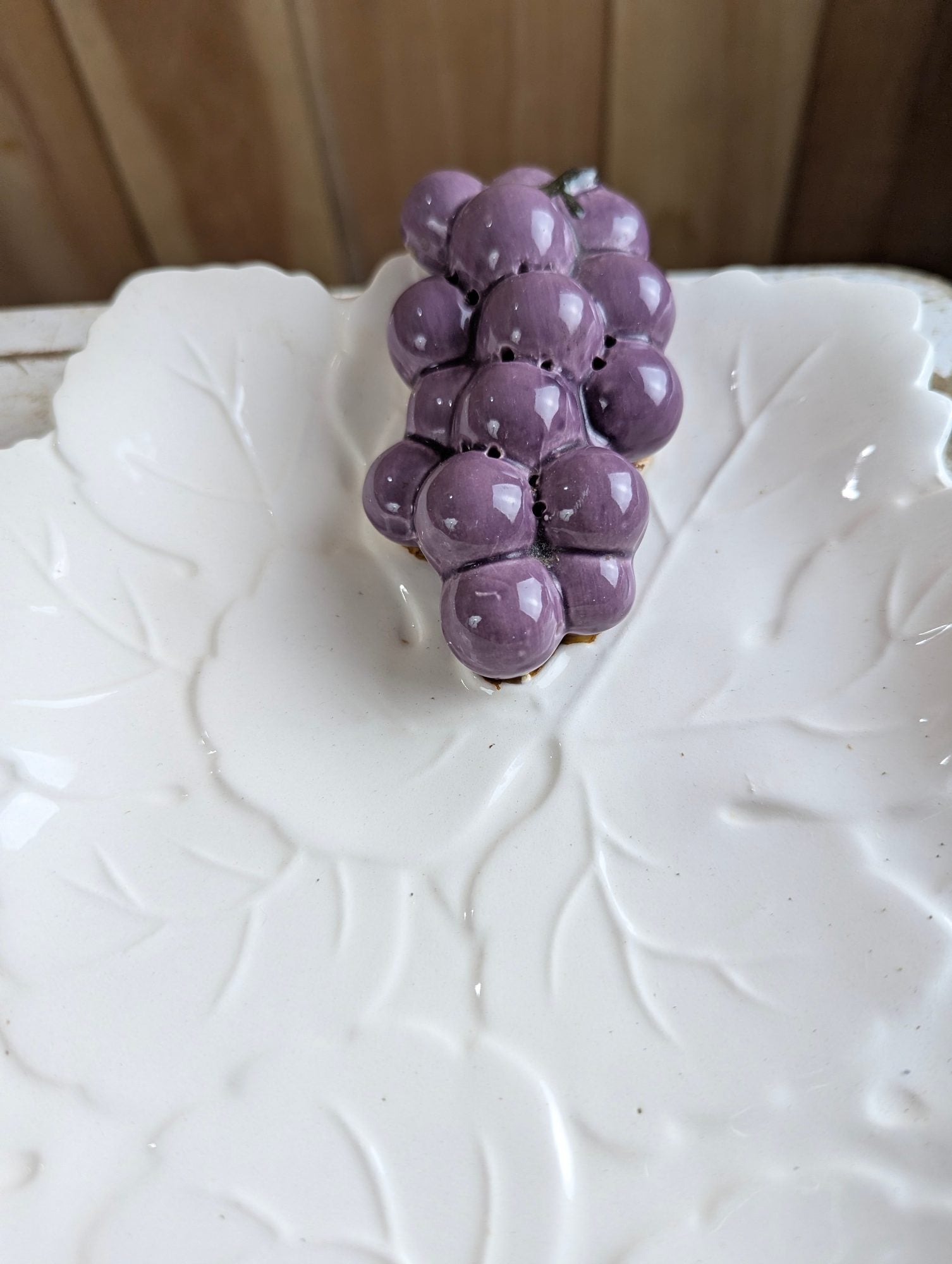 Vintage White Ceramic Grape Leaf Serving Dish