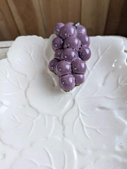 Vintage White Ceramic Grape Leaf Serving Dish