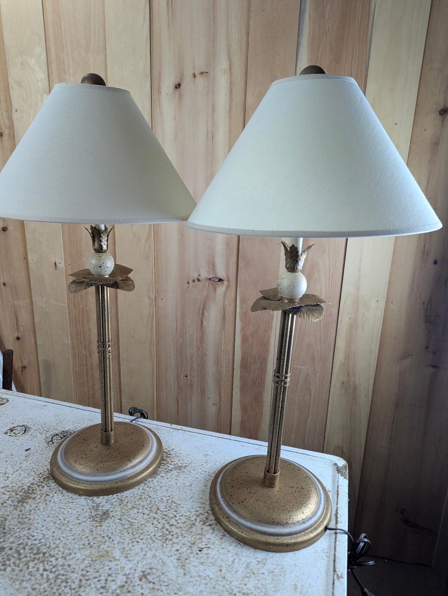 Pair of 32' Table Leaf Motif Lamps with Shades