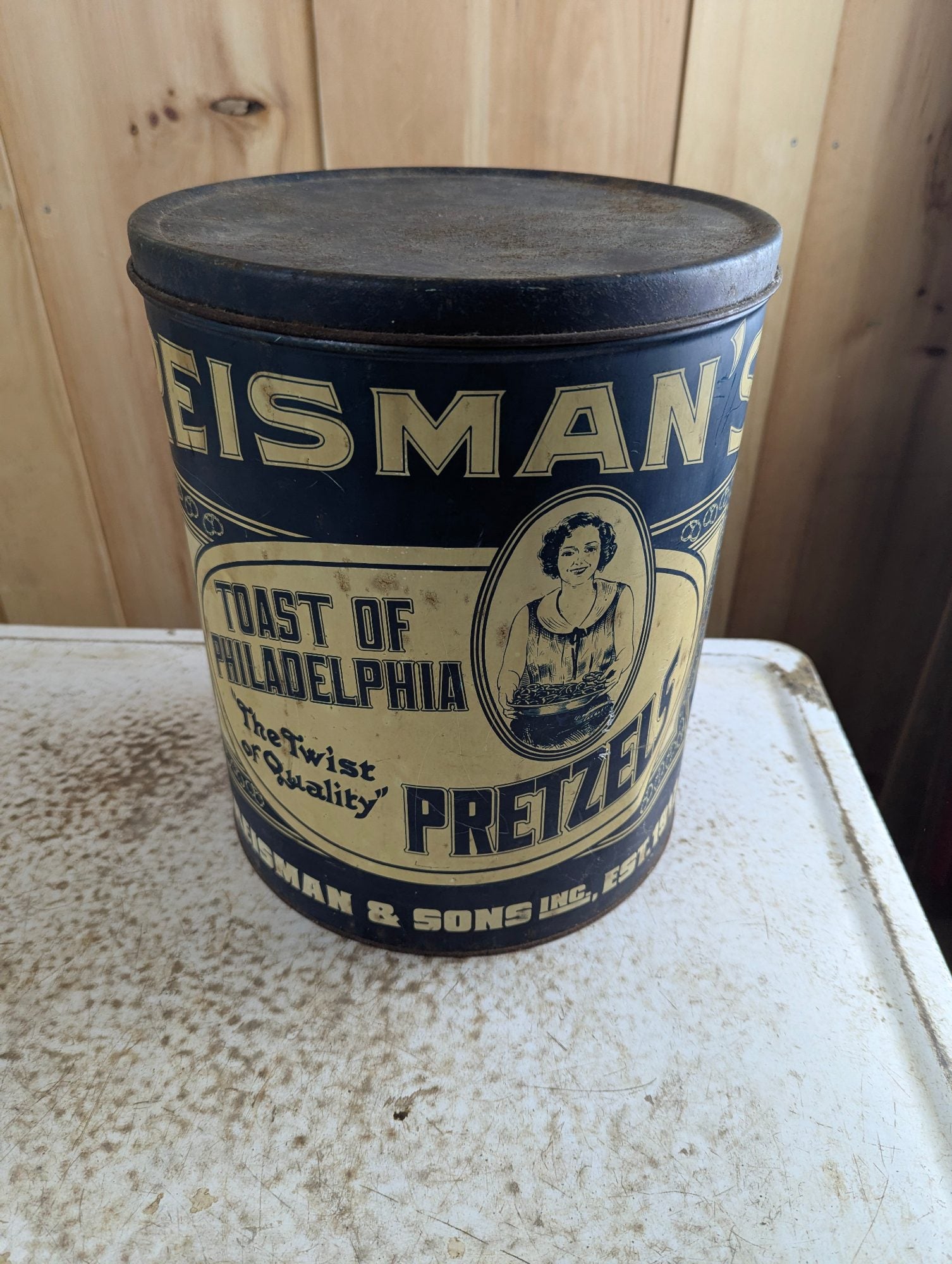 Vintage 12" Tall Reisman's Pretzels Tin