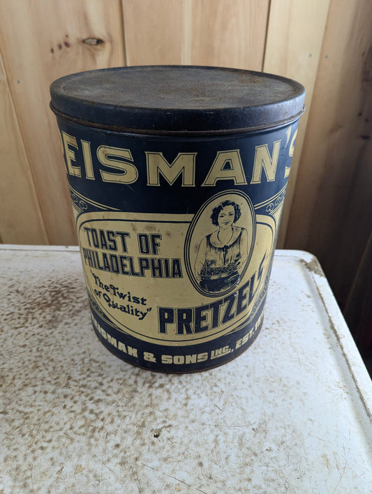 Vintage 12" Tall Reisman's Pretzels Tin