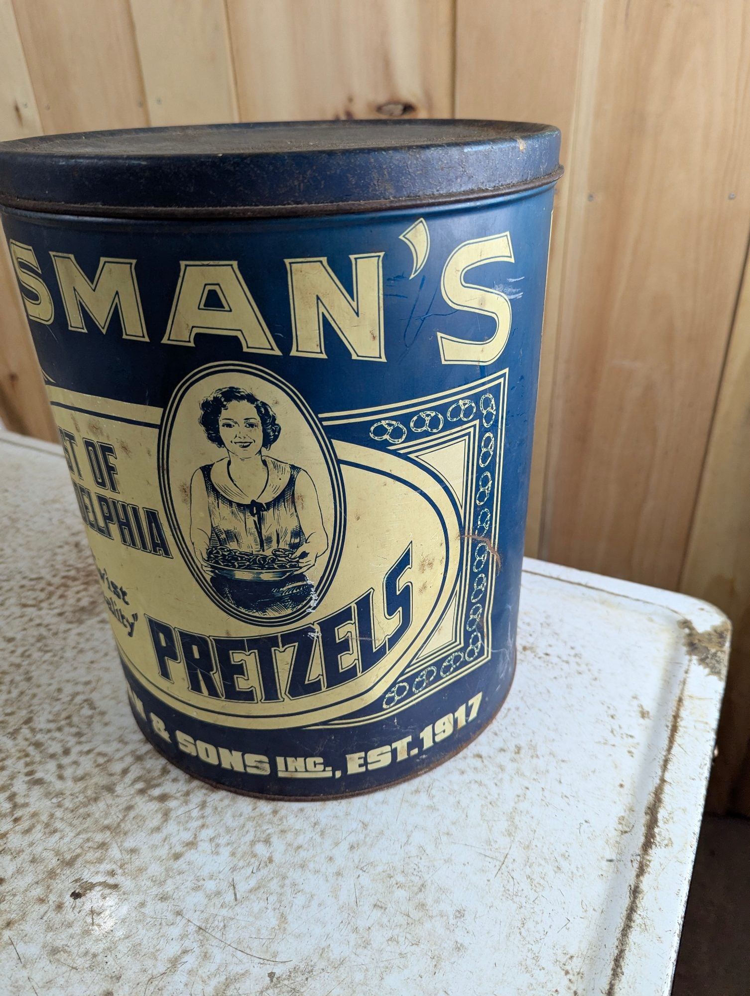 Vintage 12" Tall Reisman's Pretzels Tin