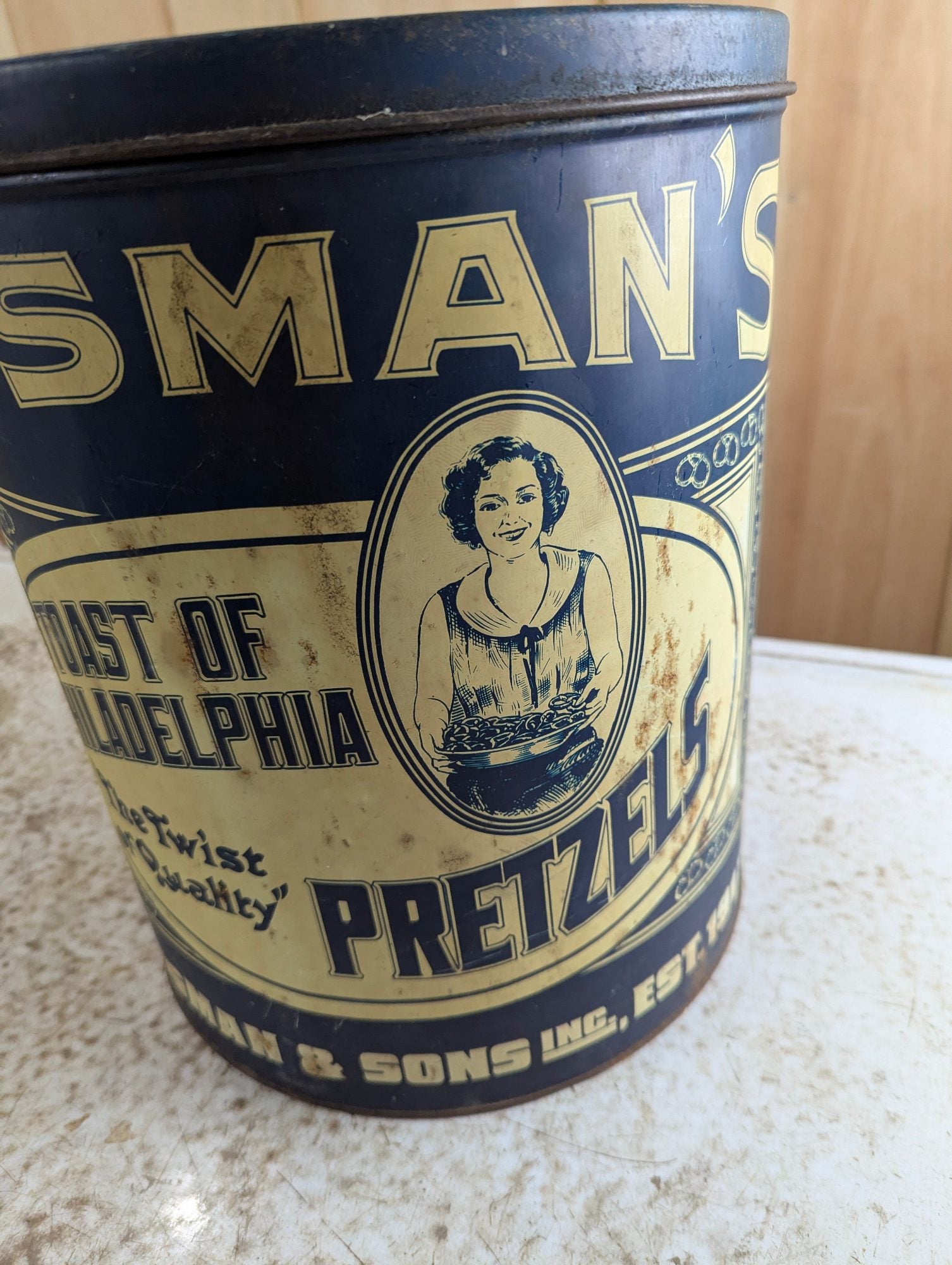 Vintage 12" Tall Reisman's Pretzels Tin