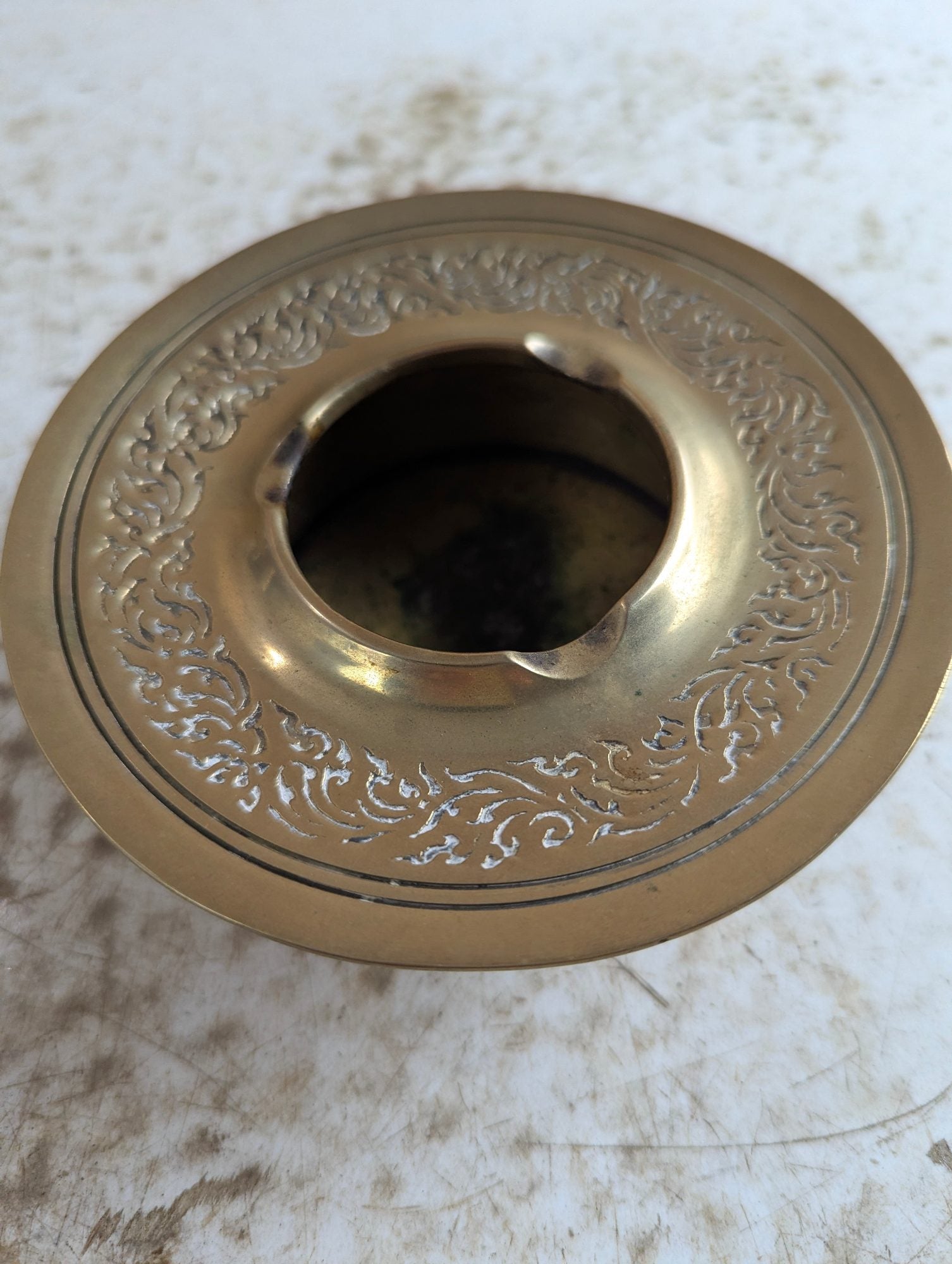 Vintage Etched Brass Ashtray