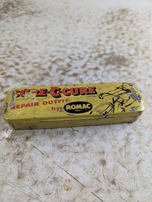 Vintage Romac Cure-C-Cure Bicycle Tire Puncture Repair Kit Tin