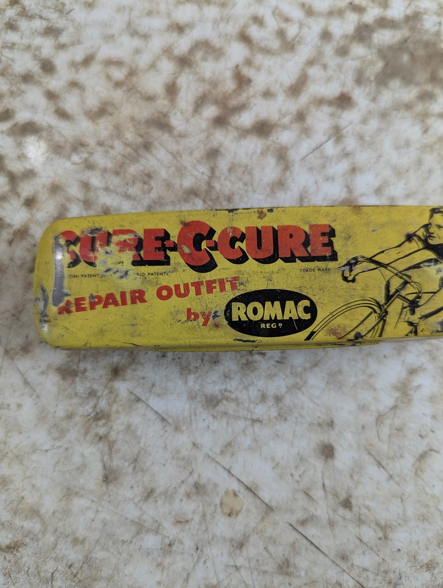 Vintage Romac Cure-C-Cure Bicycle Tire Puncture Repair Kit Tin