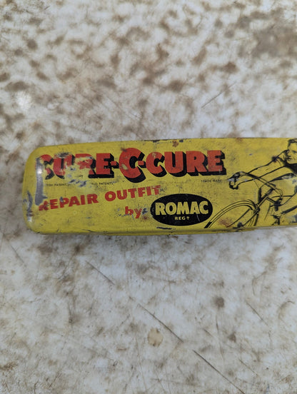 Vintage Romac Cure-C-Cure Bicycle Tire Puncture Repair Kit Tin