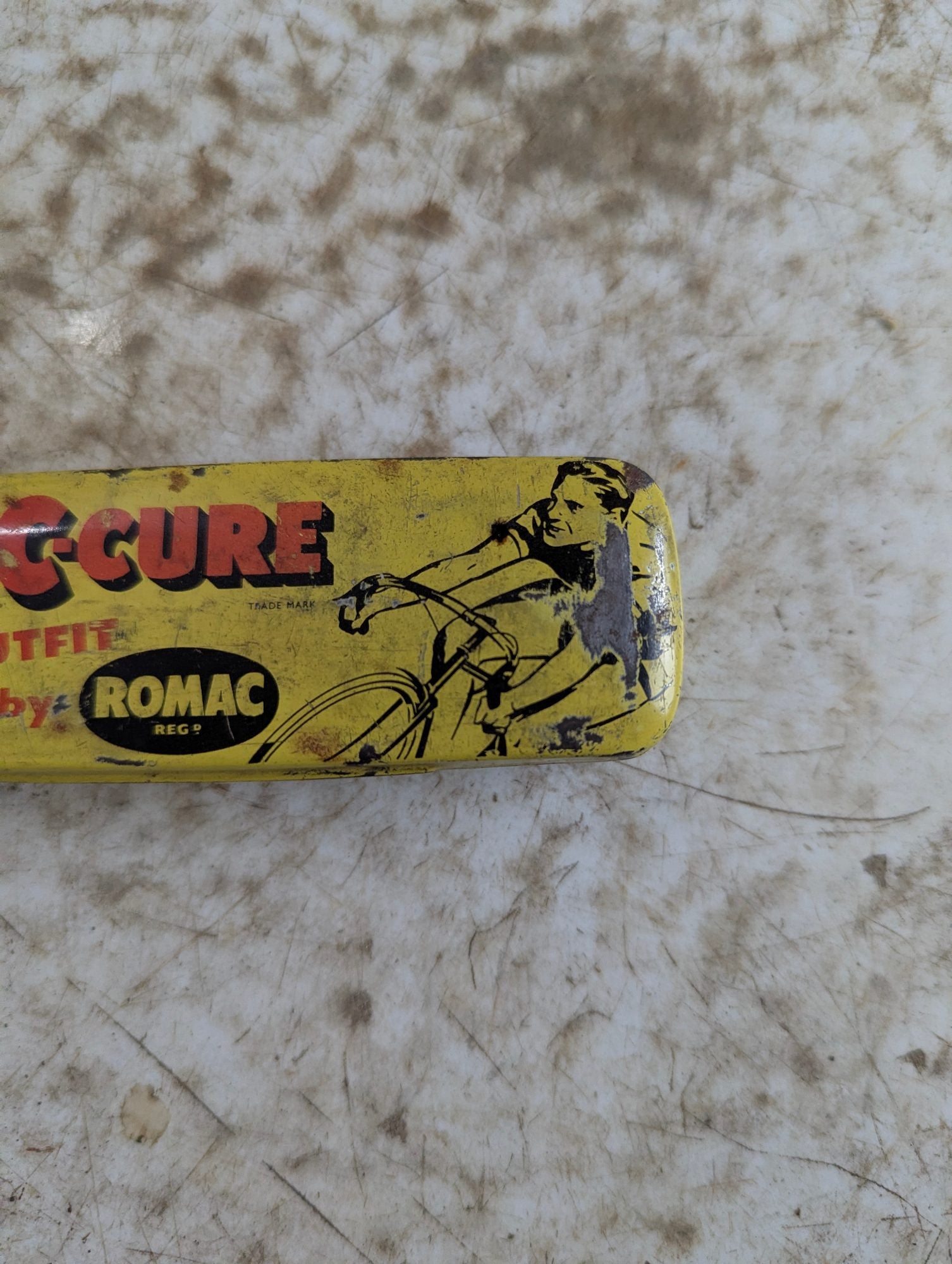 Vintage Romac Cure-C-Cure Bicycle Tire Puncture Repair Kit Tin