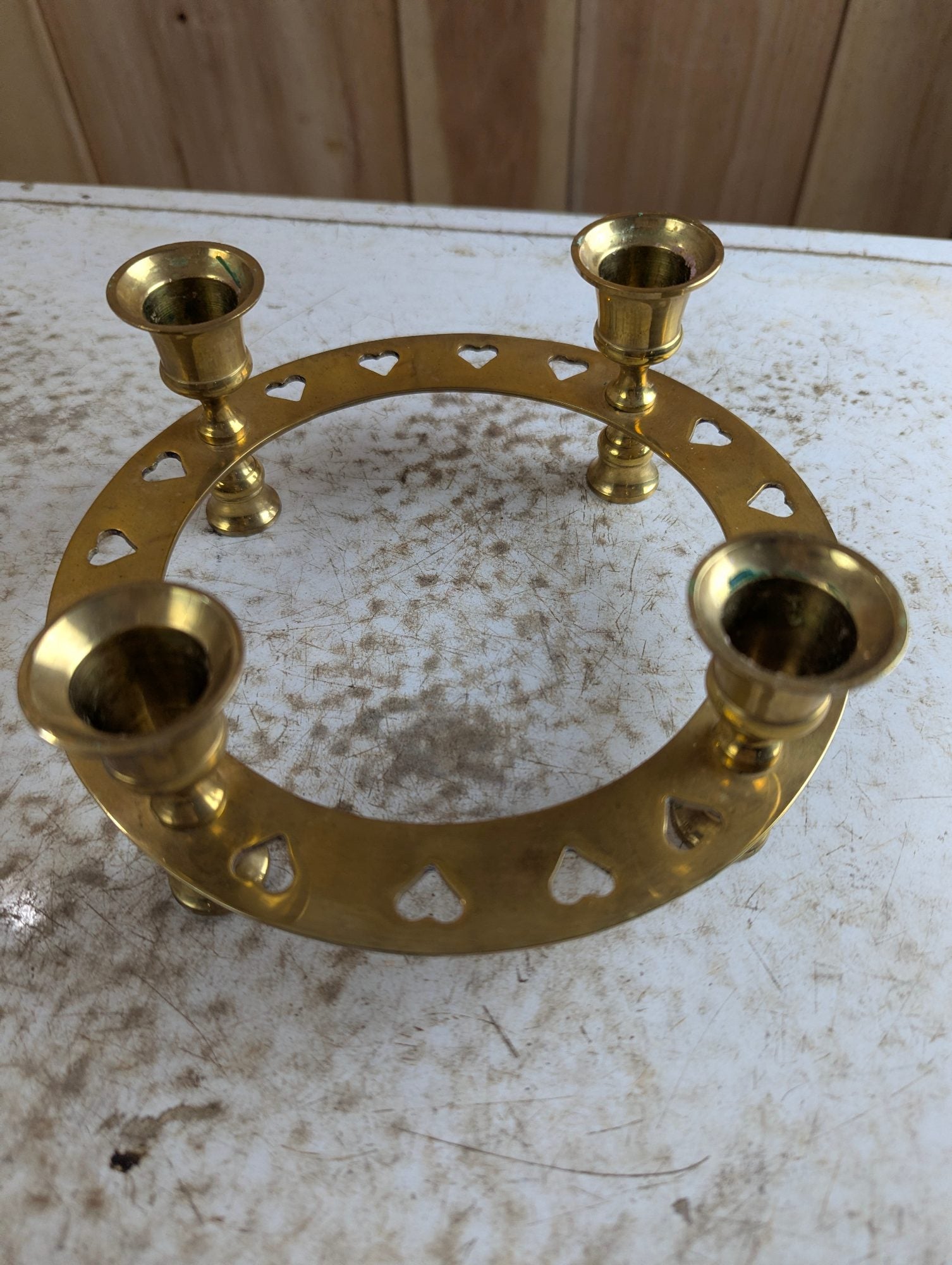 Vintage Brass Heart-Shaped Candle Ring