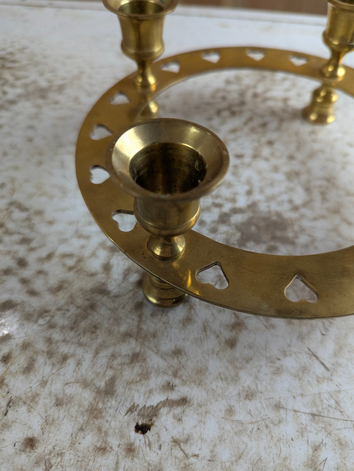 Vintage Brass Heart-Shaped Candle Ring