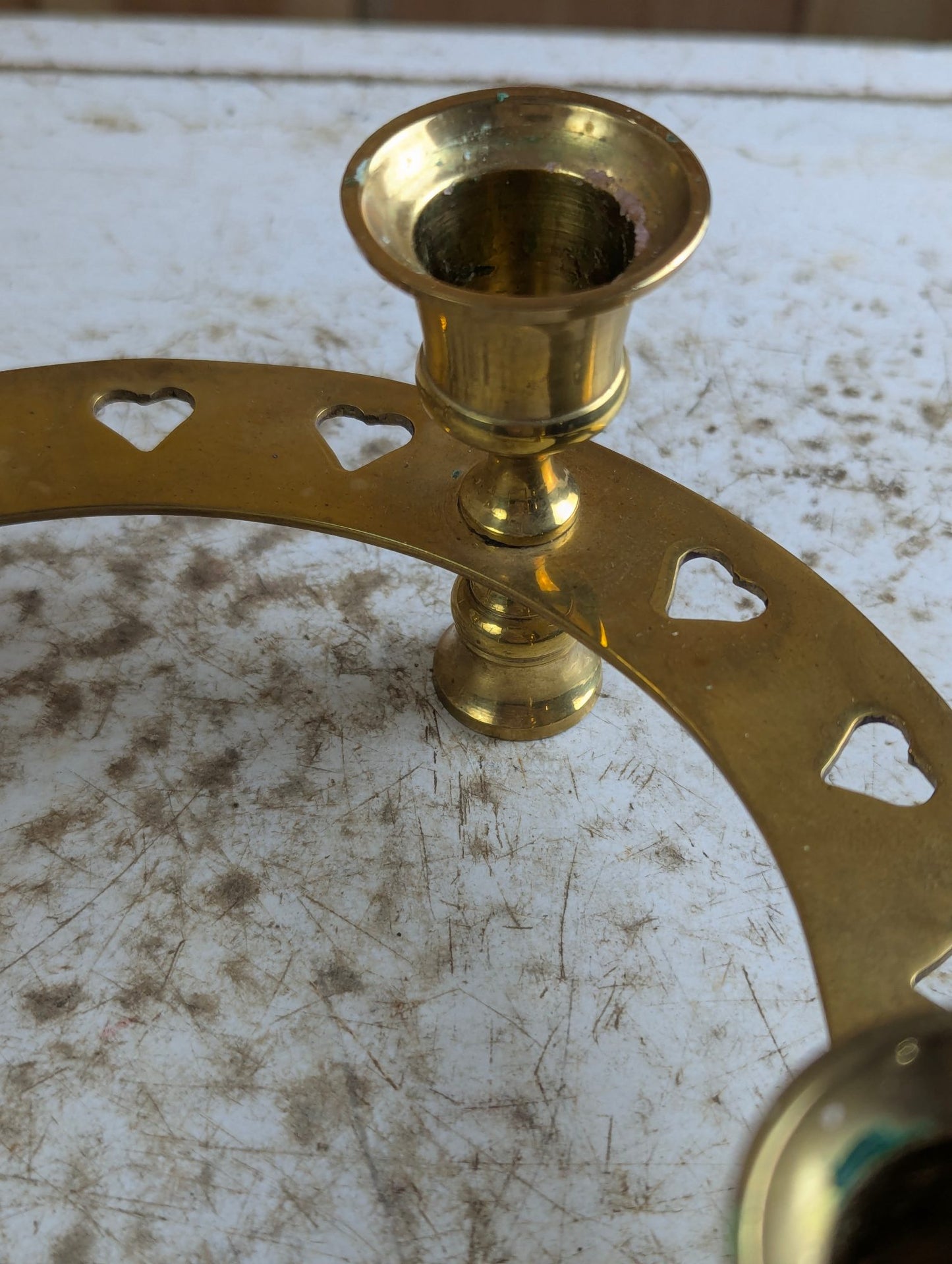 Vintage Brass Heart-Shaped Candle Ring