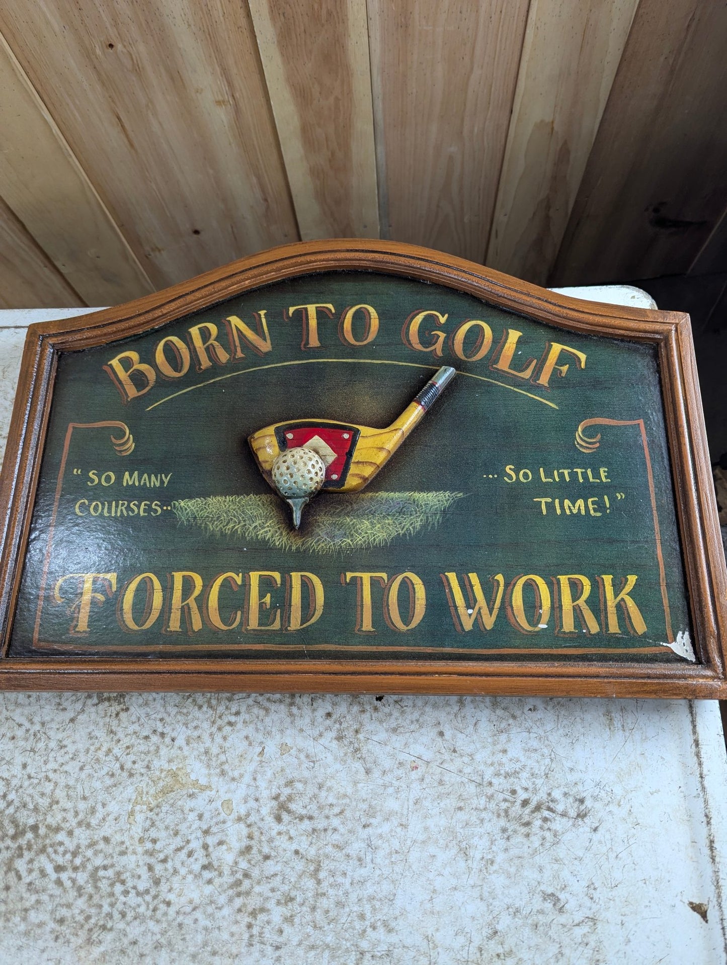 Wood Hand-painted 'Born to Golf' Novelty Sign 22" x 15"