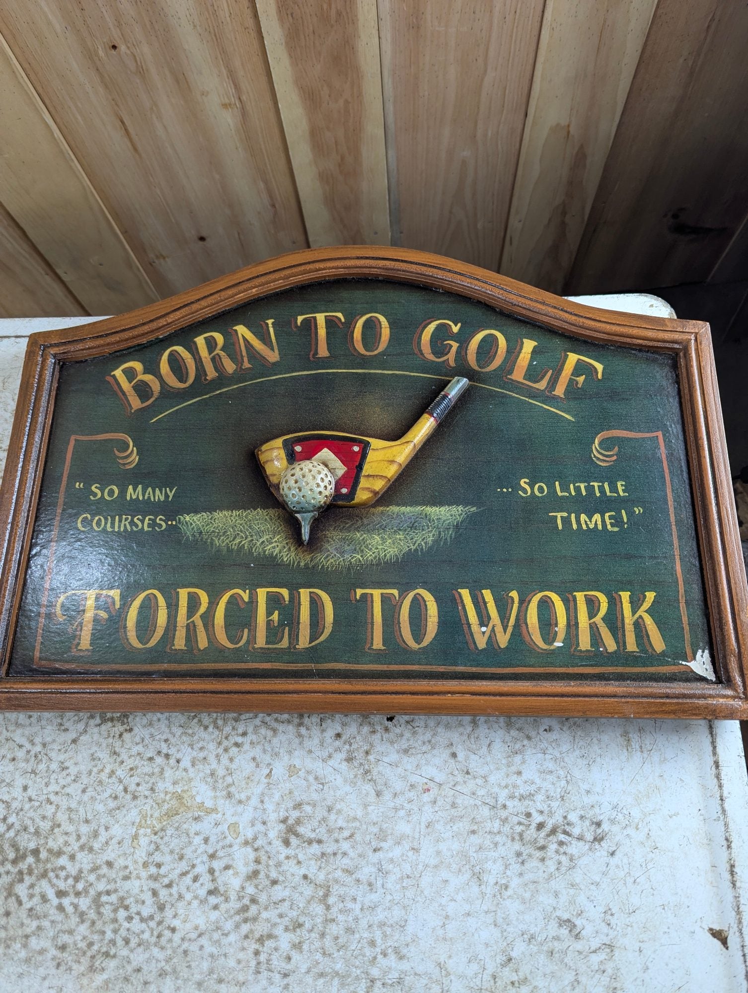 Wood Hand-painted 'Born to Golf' Novelty Sign 22" x 15"