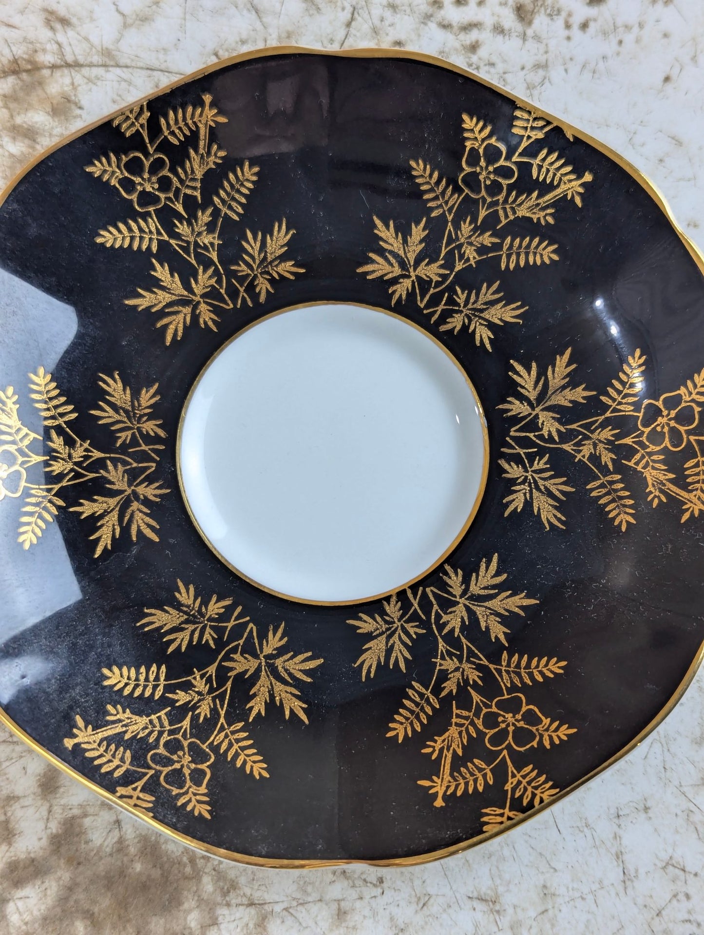 Vintage Black and Gold Court Royal Bone China Teacup and Saucer Set
