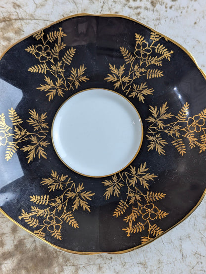 Vintage Black and Gold Court Royal Bone China Teacup and Saucer Set