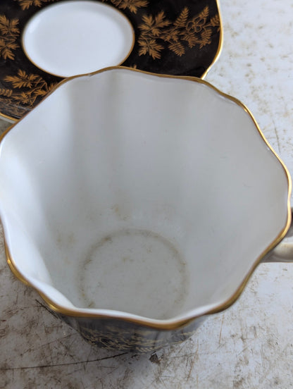 Vintage Black and Gold Court Royal Bone China Teacup and Saucer Set