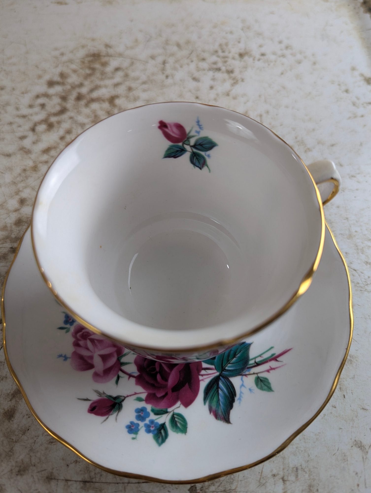 Vintage Queen Anne #8295 Bone China Roses Teacup and Saucer Set