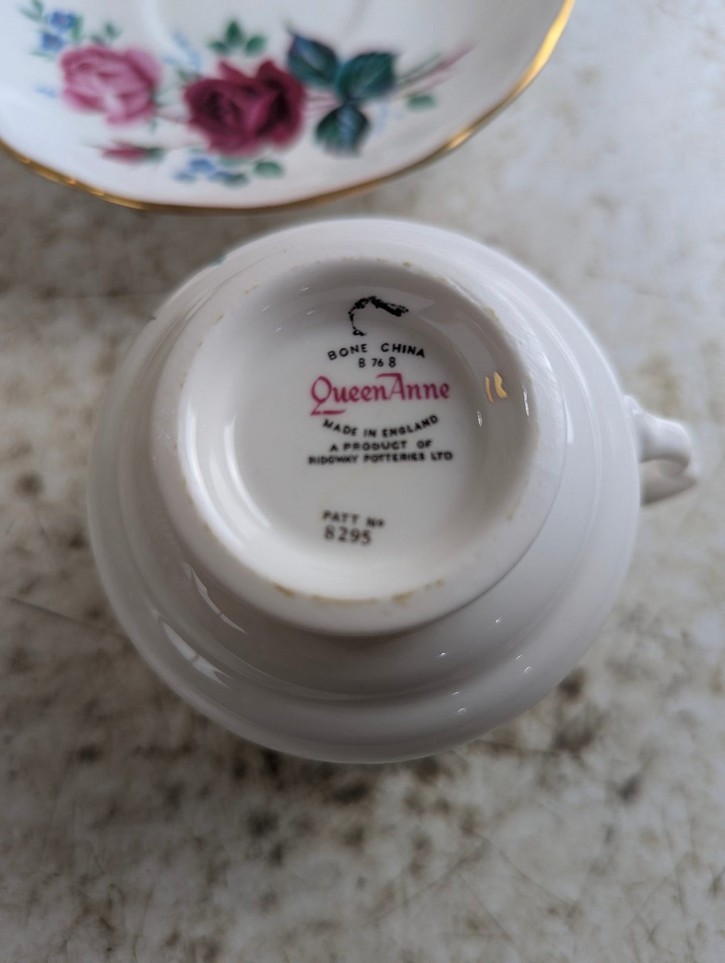 Vintage Queen Anne #8295 Bone China Roses Teacup and Saucer Set