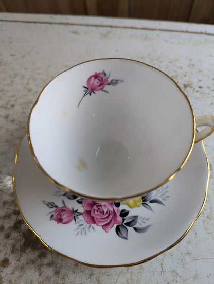 Vintage Royal Vale #7515 Bone China Pink and Yellow Rose Teacup and Saucer Set