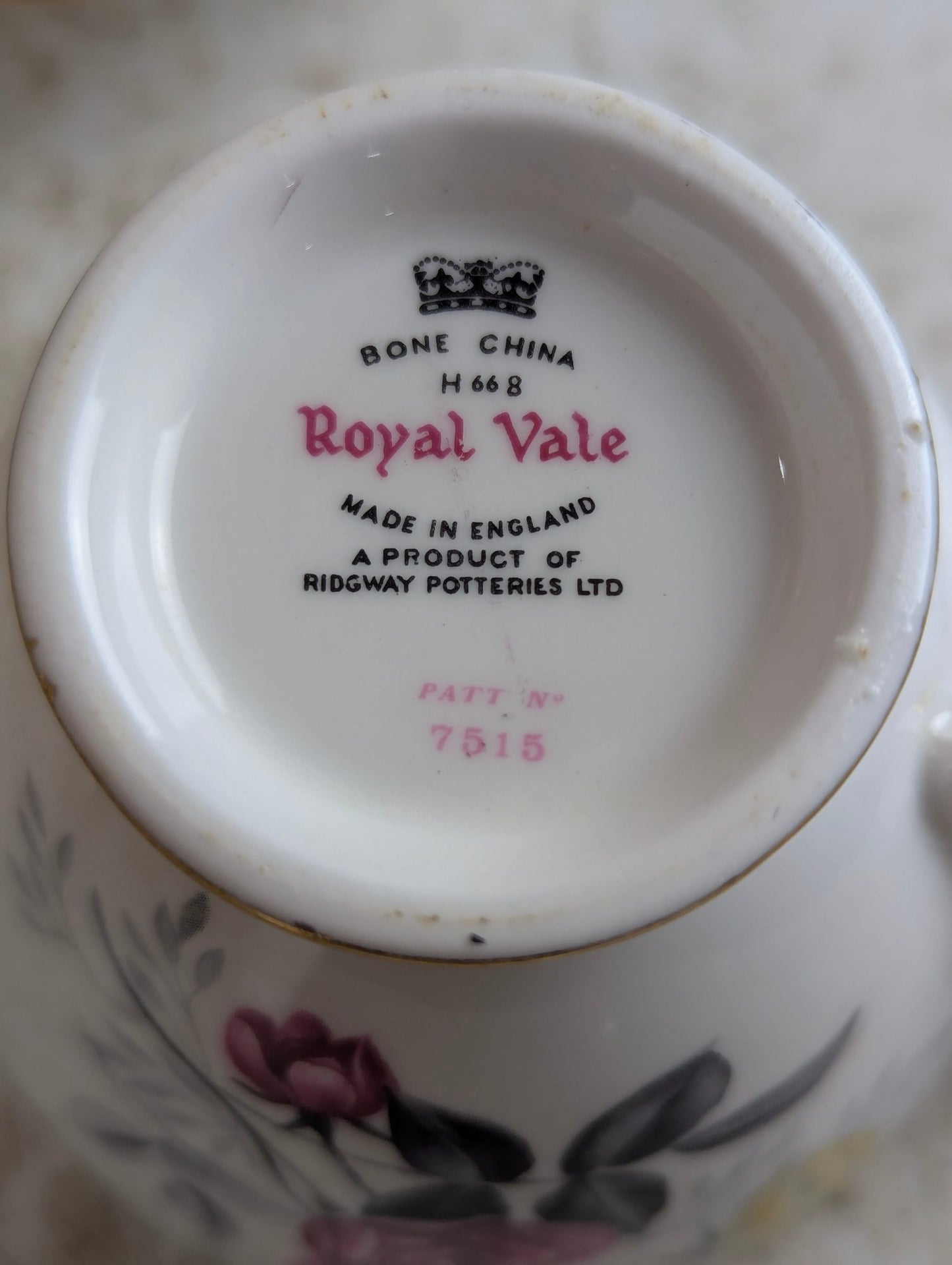 Vintage Royal Vale #7515 Bone China Pink and Yellow Rose Teacup and Saucer Set