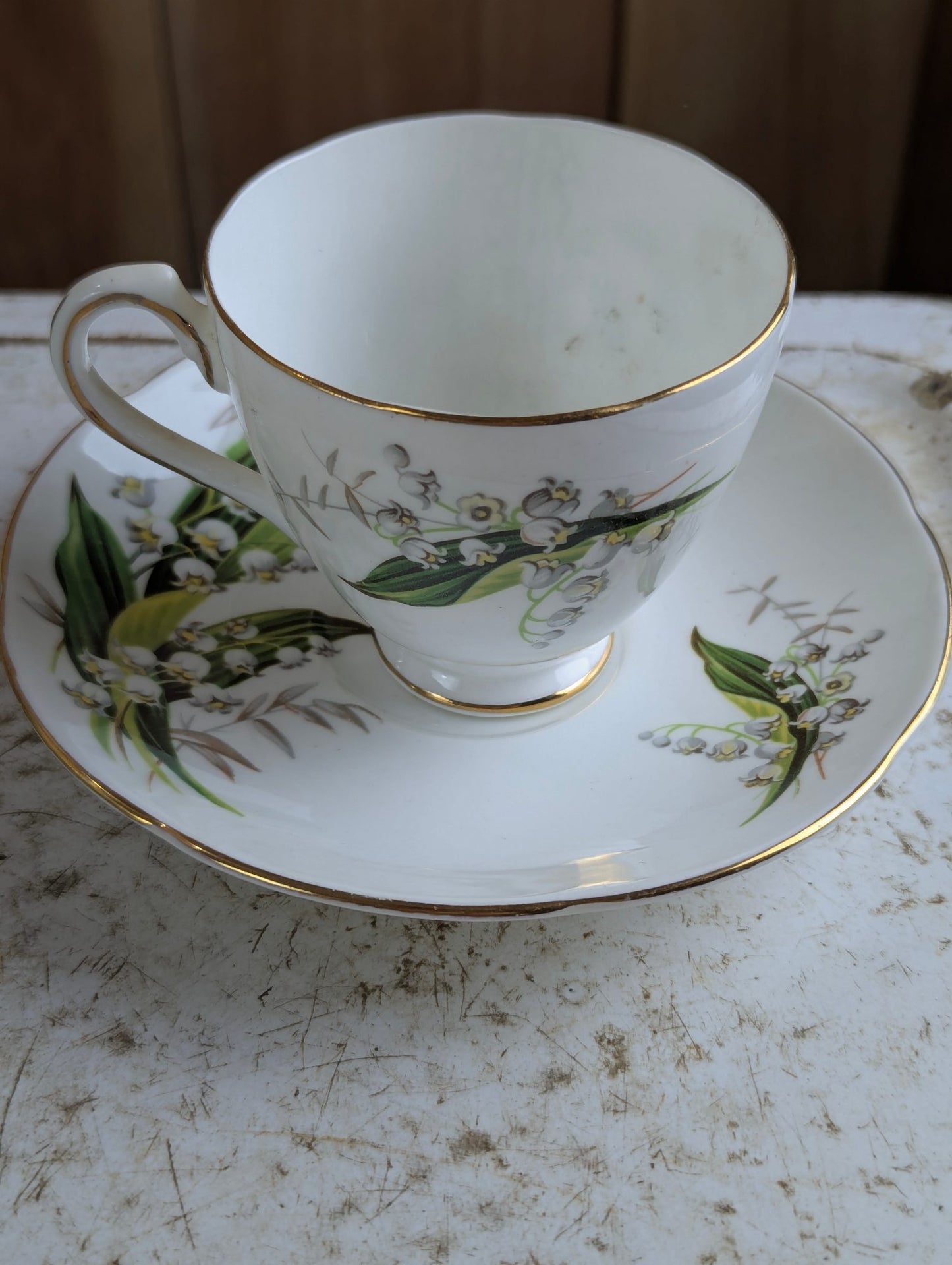 Vintage Adderley Bone China Lily of the Valley Teacup and Saucer Set