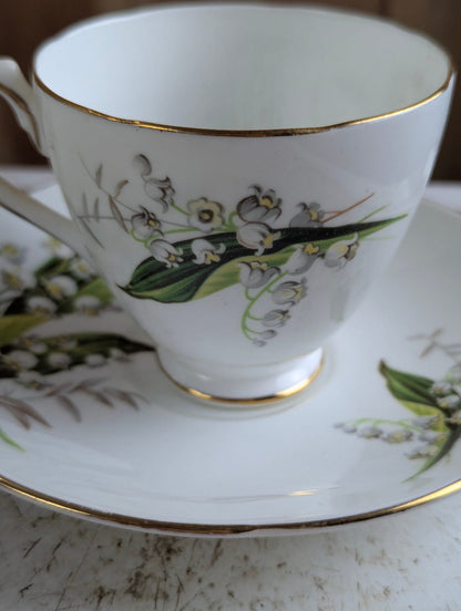 Vintage Adderley Bone China Lily of the Valley Teacup and Saucer Set