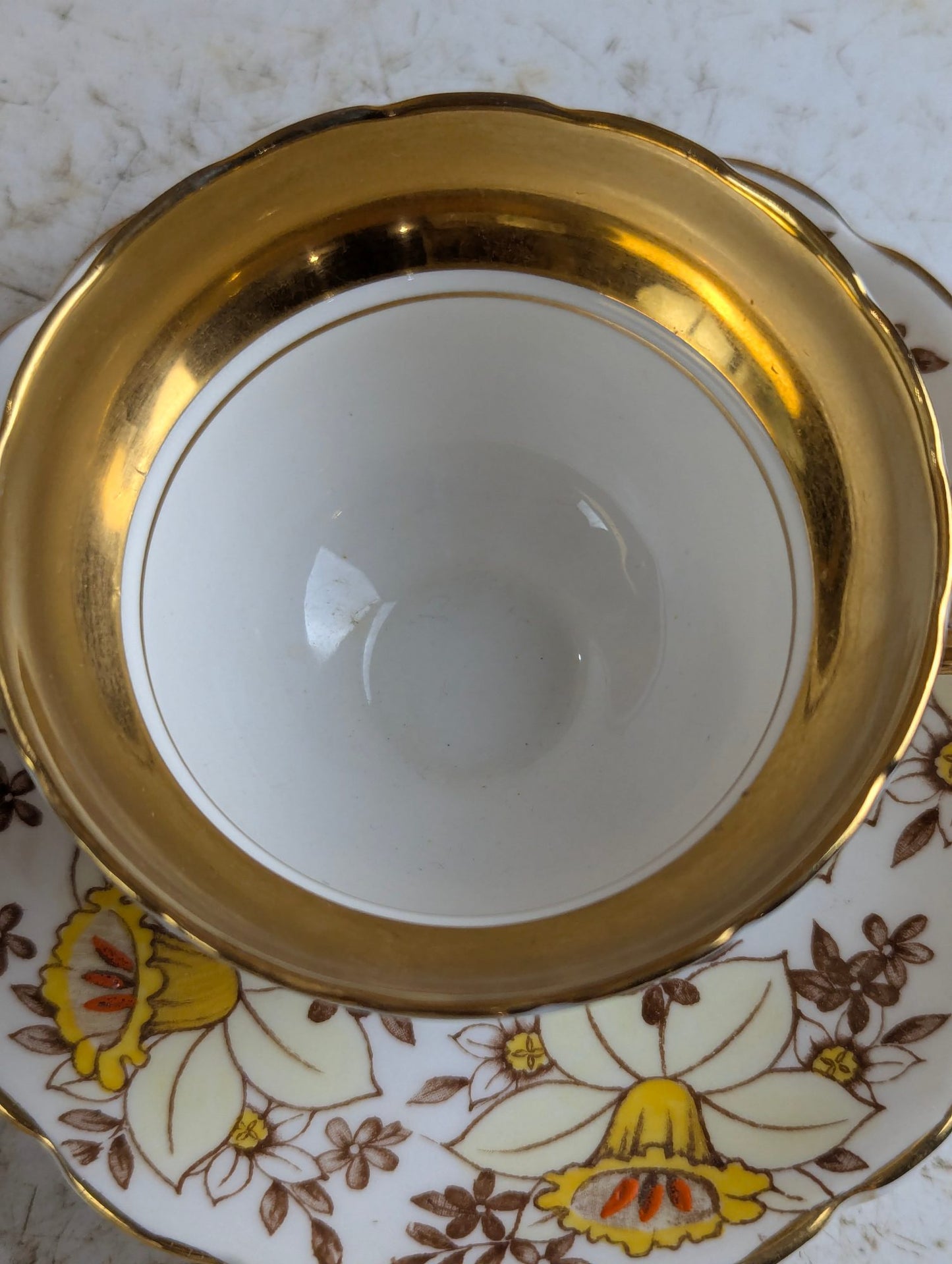 Vintage Rosina #4970 Bone China Gold Daffodil Teacup and Saucer Set