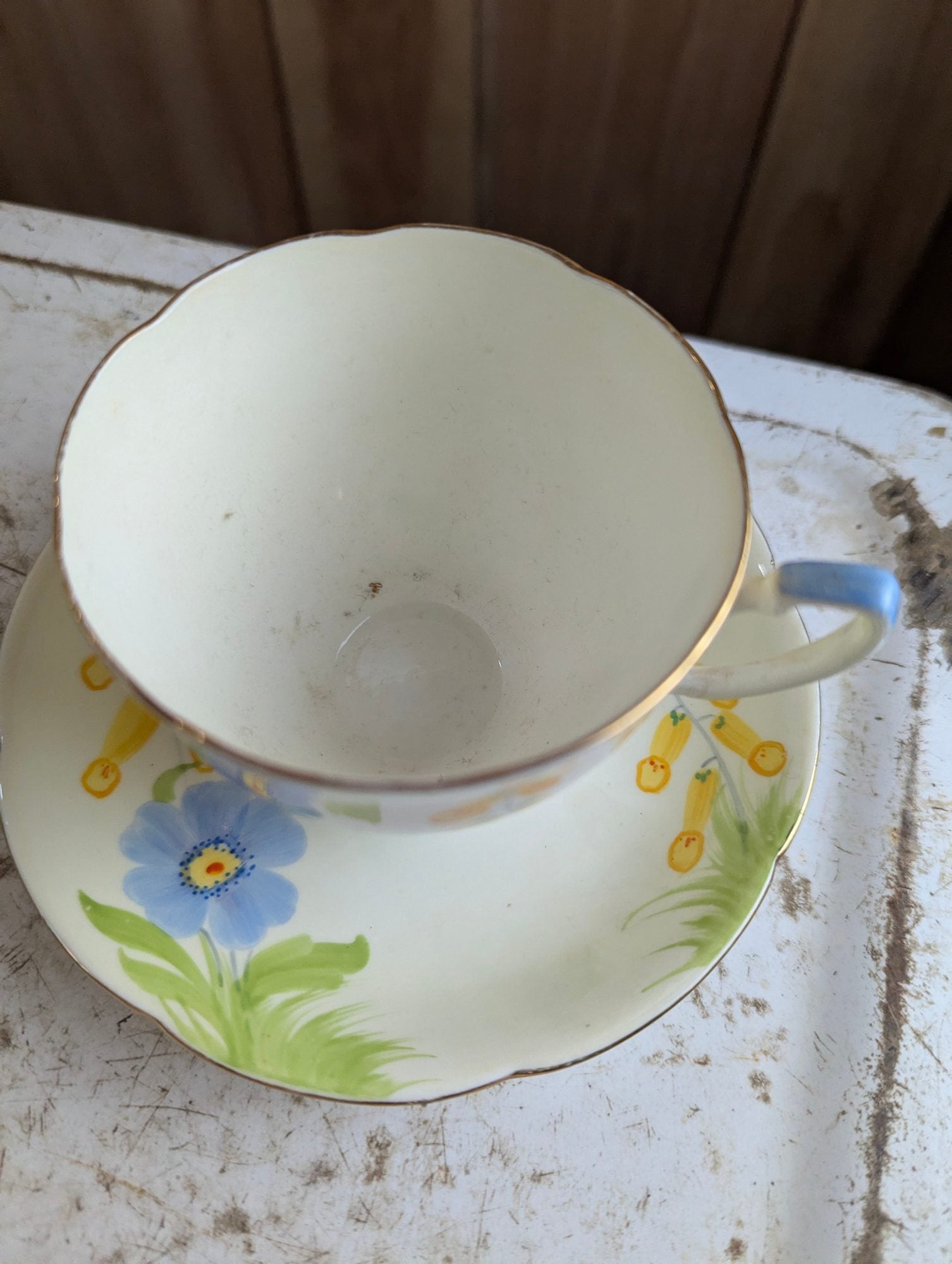 Vintage Hand-painted Bone China Morning Glory Teacup and Saucer Set